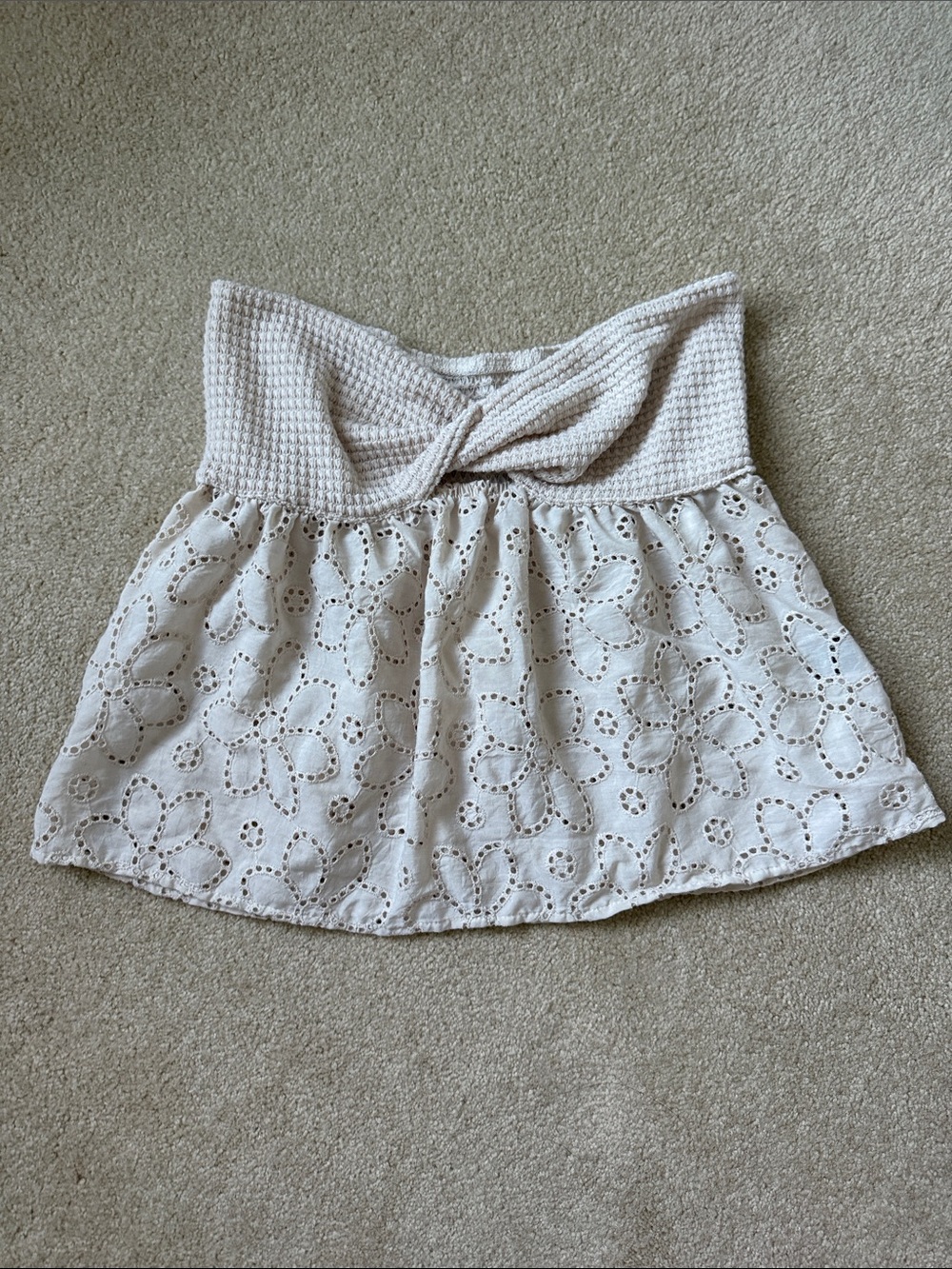 Strapless Eyelet A-Line tube top in Cream (s/m)